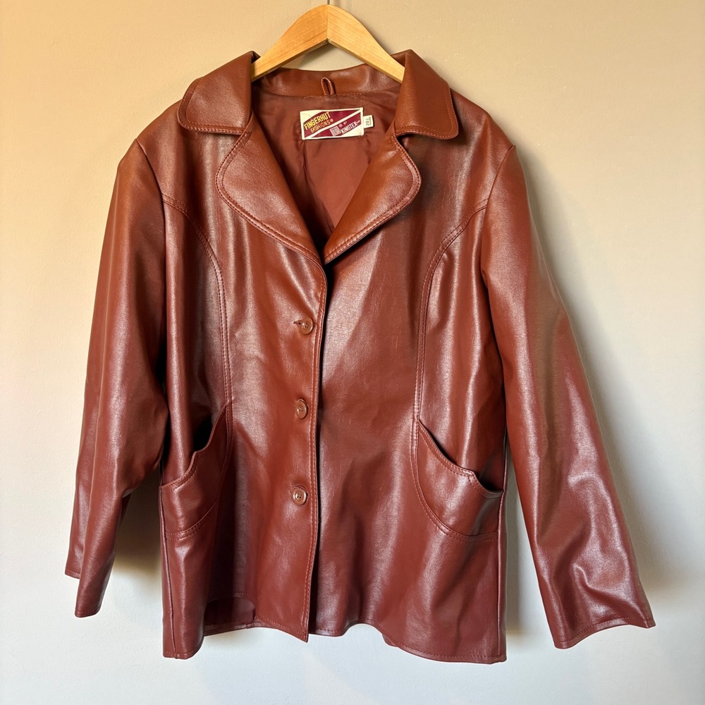 Fingerhut Fashions Vintage Kingtex Faux Leather Paprika Brown Jacket
